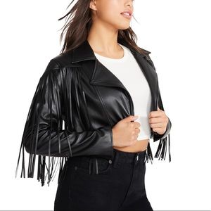 STEVE MADDEN FRINGE FAUX LEATHER JACKET